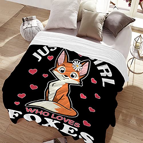 Image of Fox Blanket Stuffed Animal Gift for Women Kids Fleece Throws-Just A Girl Who Loves Foxes Lightweight Plush Toddler Christmas Decor Super Soft Flannel Blankets for Bedding Chair-50x60 Inches