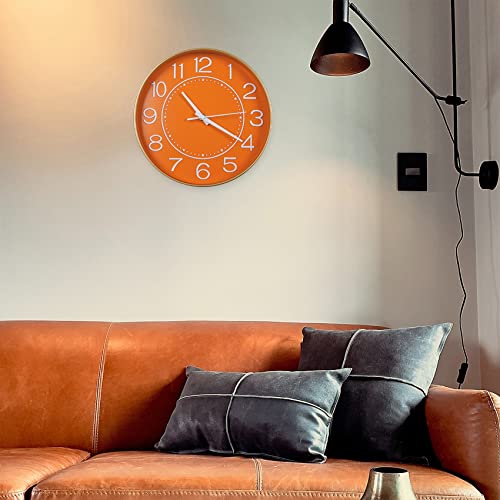 Image of HZDHCLH Small Wall Clocks Battery Operated,Quartz Movement,Silent Non Ticking Modern Wall Clock for Living Room Bedroom Kitchen Office School Classroom Decor(10 inch,Orange & Gold) | for Living Room, Bedroom, Kitchen, Office, School Classroom Decor (Orange & Gold)