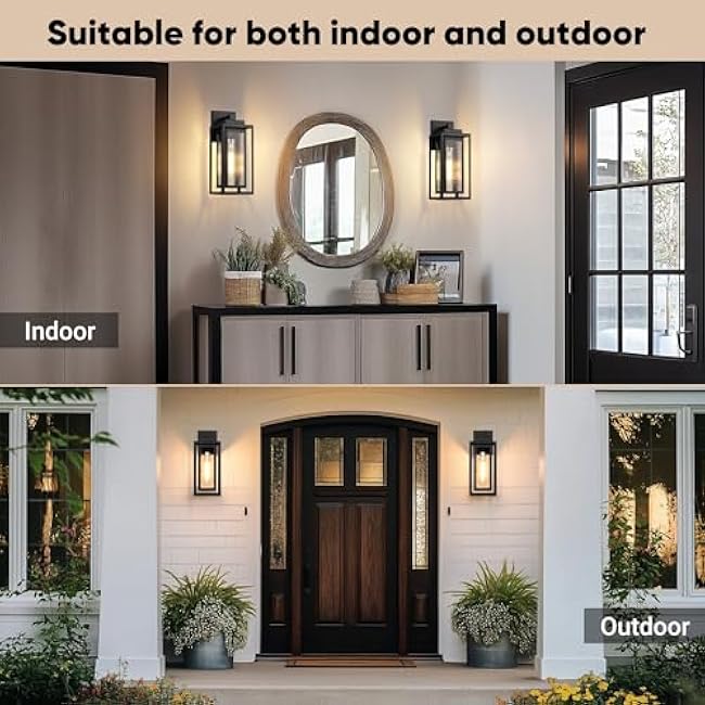 Water Ripple Outdoor Wall Lantern Exterior Porch Light Fixture Black 2 Pack Sconce Lighting