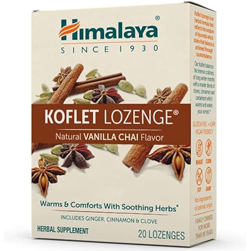 Himalaya Koflet Lozenges,Natural Herbal Cough Drops for Warming Relief and Soothing Throat Comfort, Cough Drops for Adults, Sore Throat Drops, Vanilla Chai Flavor, 20 Lozenges