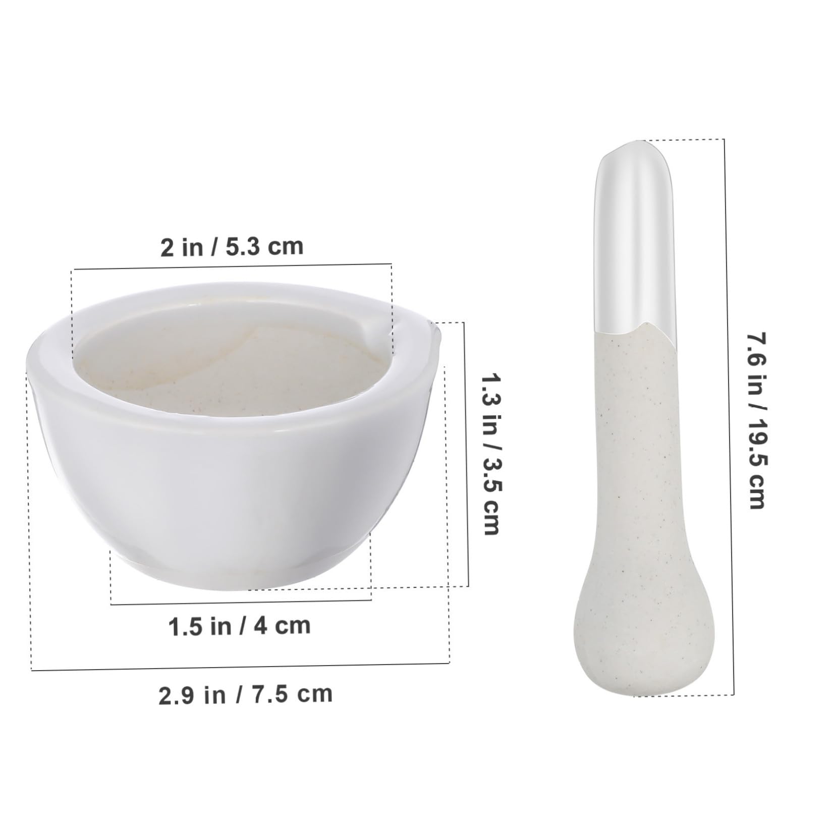 Artibetter Mortero de Porcelana Color Claro 60 Mm Mano para Mortero, Juego de 2 Piezas para Moler Especias, Medicamentos y Suplementos, Utensilio de Cocina para Triturar y Preparar