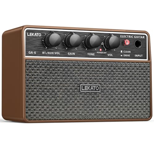 Mini-Gitarrenverstärker, LEKATO 10 W tragbarer Gitarrenverstärker mit Clean-/Overdrive-Kanälen, Bluetooth, Kopfhörerausgang und 6-Stunden-Akku, für das Üben zu Hause und...
