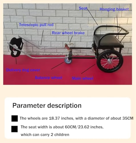 Hundewagen Zum Ziehen Mit Sitz Robuster Hunde-Zugwagen Mit Zuggurt Schwarzer Metallrahmen Perfekt Für Kleine Haustiere Große Hunde(Size:40-60kg/88-132lb)