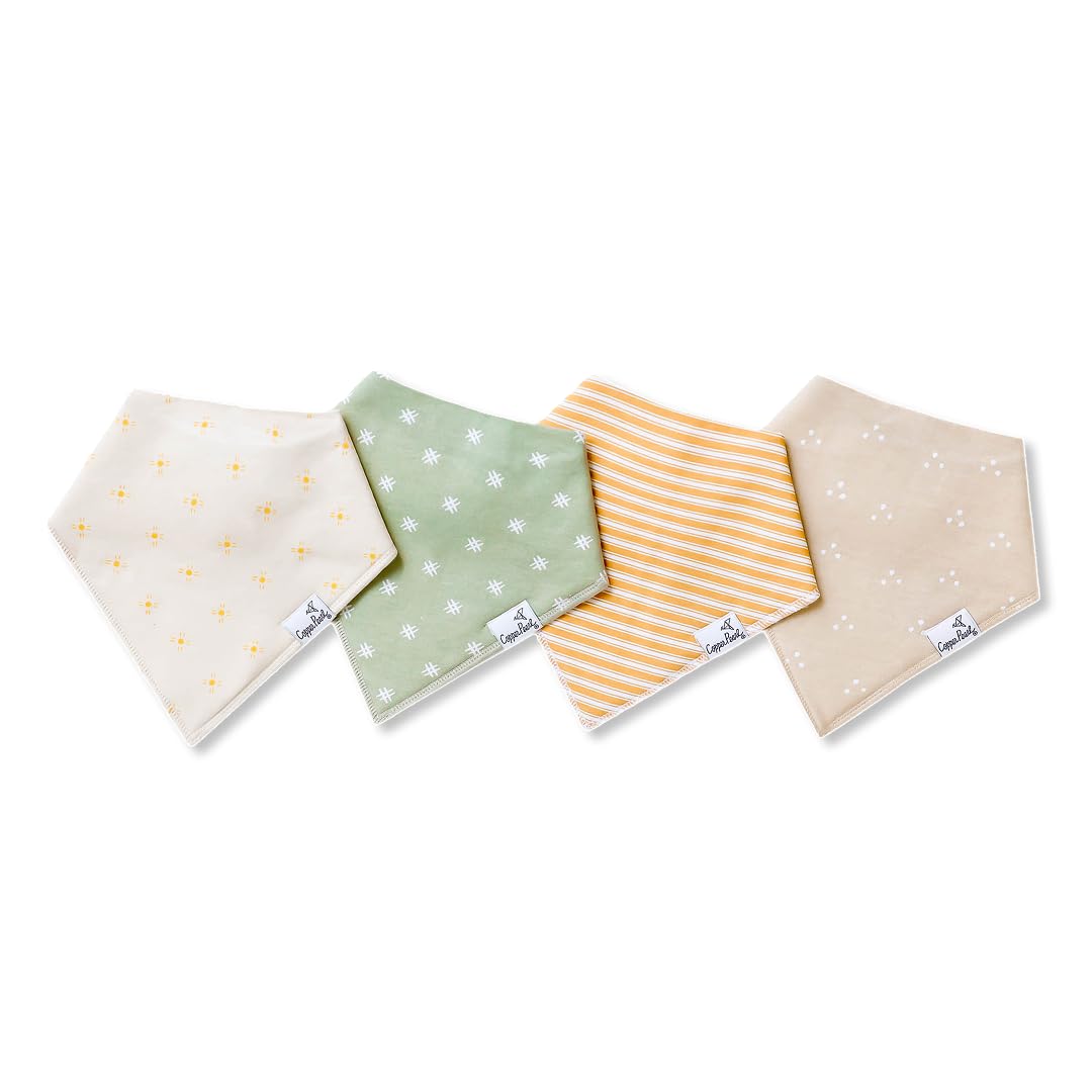 Copper Pearl 4 Pack Soft Cotton Baby Bibs for Drooling and Teething, Absorbent Drool Bibs for Baby Girl and Boy, Adjustable to Fit Newborns to