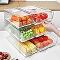 Refrigerator Drawers Pack of 2 With Pull Out Stackable Fridge Organizer Bins, Clear Cabinet Organizers for Kitchen Pantry Food Containers Produce Storage (2 Drawer,Large)