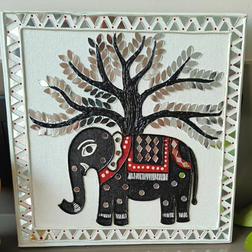 Image of HobbyNest DIY Lippan Art Kit - Madhubani Folk Art | 3 Pre-Outlined Canvas Boards | Complete Craft Kit | Indian Art Hobby Kit | Wall Decor | Gift (Madhubani Set)