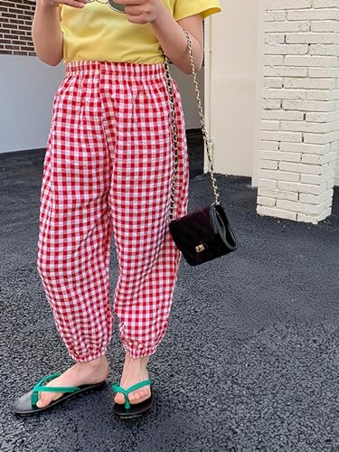 Image of BINIDUCKLING Toddler Pull Up Loose Gingham Girls Pants
