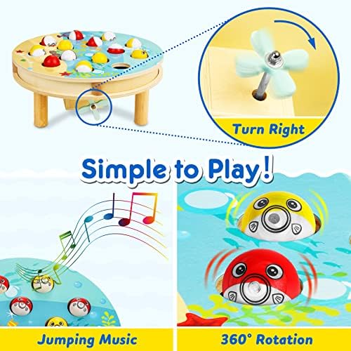 Montessori Magnetic Fishing Game Toy | Wooden Music Fishing Game Educational Toddler Toys for 3 4 5 Year Old Boy and Girls, STEM Early Learning Education Fine Motor Skill Toys