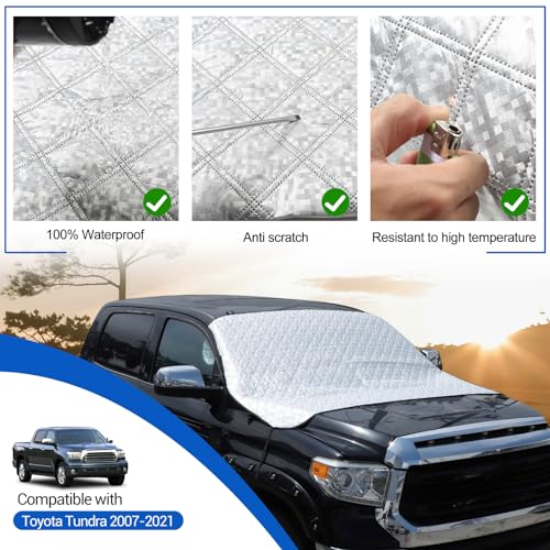 Image of Windshield Snow Cover Fit for Toyota Tundra 2007-2021, Front Windshield Cover for Ice and Snow, Auto Extra Thick Windshield Ice Cover Protects Windshield from Rain, Sun, Frost