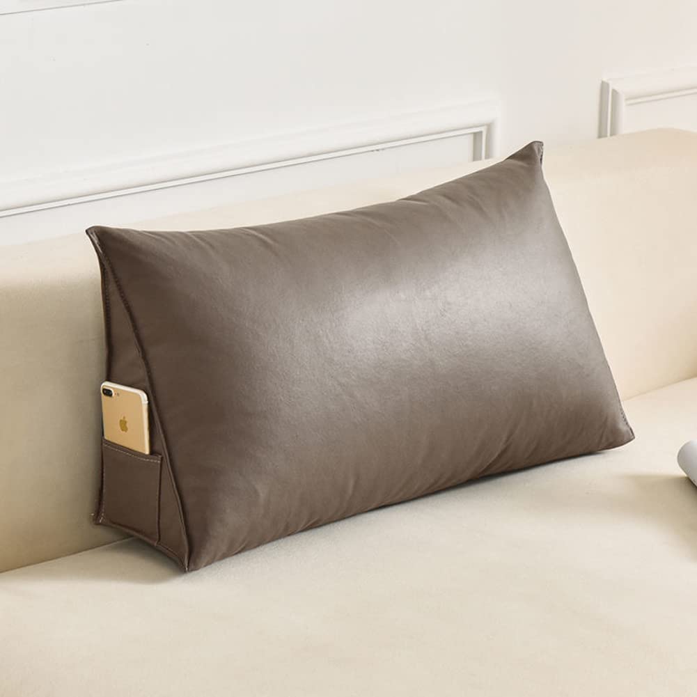 YUR Luxurious Triangle Sofa Back Cushion for Bed Reading Pillow,Waterproof Faux Leather Cover,Large Waist Support Pillow Backrest Support