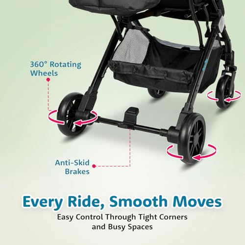 Image of Amazon Brand - Supples Baby Stroller for Newborns & Toddlers 0-3 Years | Auto Fold Travel Cabin Trolley Pram | Adjustable Backrest, 5-Point Safety Harness, 360 Wheels | Black