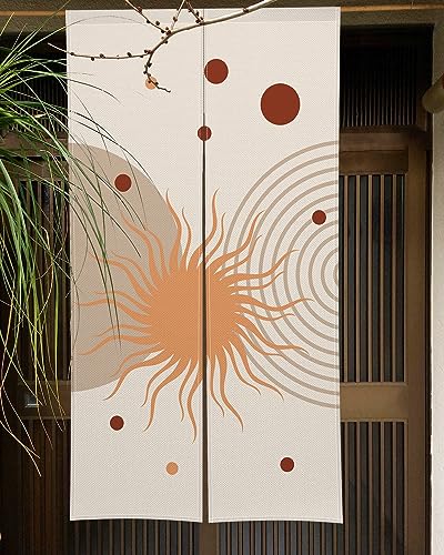 のれん Qinunipoto 太陽の柄 sun 北欧 暖簾 シンプル風 幅72cm丈120cm インテリア 出入り口 目隠し おしゃれ すだれ 遮光 部屋 間仕切りカーテン 門カーテン ポリエステル製 オーダー可 簡単取付 四季兼用