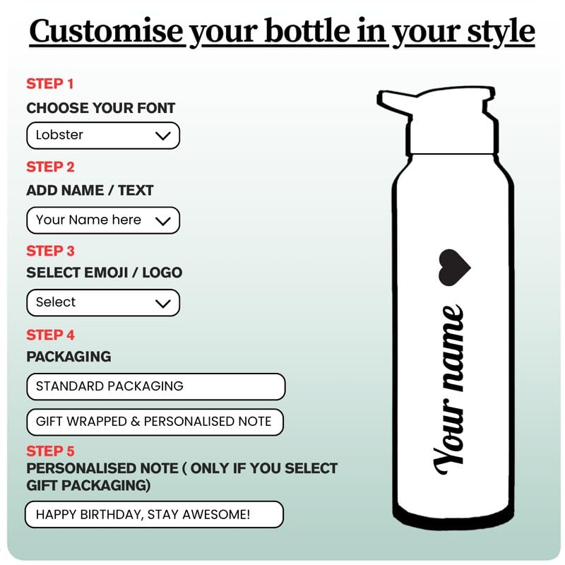 Image of CASPIAN / / / Hike Stainless Steel Customize Sipper Water Bottle Leak Proof Thunder for Fridge Home Office Travel School Kids Boys Girls Adults Sports Gym Yoga (U lagoon 1 Litre, Set of 1)