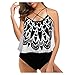 CixNy Traje de baño de encaje negro de dos pisos, bikini retro con estampado de báscula para mujer, tankini, juego de brotjobs y literatura, Negro , L