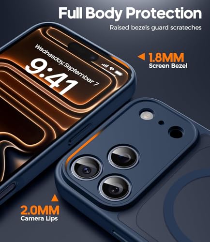 Image of Elzzi Magnetic Magsafe for iPhone 17 Pro Case (Compatible with MagSafe) Slim Translucent Matte Shockproof with Anti-Fingerprint Phone Case, Blue