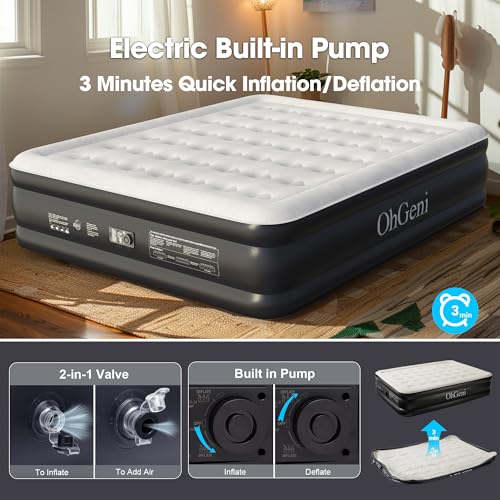Ohgeni AMH5V144 Cal King Air Mattress With Built In Pump For Guest, 18 Inch Tall Inflatable Blow Up Air Bed thumb #3
