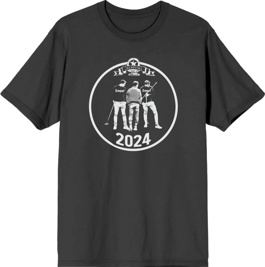 Croquet Team Champions 2024 Adult Black Crew Neck Short Sleeve Tee-Medium
