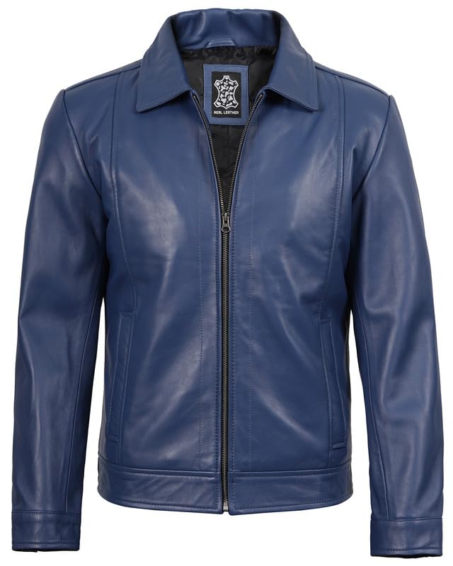 Image of Blingsoul Vintage Distressed Leather Jacket for Men - Shirt Collar Genuine Lambskin Mens Leather Jacket