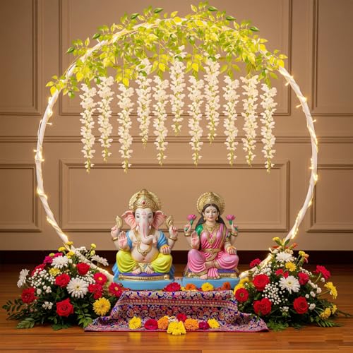 SpecialYou® Diwali Decoration for Home with PVC White Decorations Stand for Backdrop for Diwali Decor Items, 3Mtr Light & 6 White Wisteria, Deepawali Decoration Items for Home Decor- 8Pcs