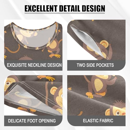 ALAZA Monkey Cartoon Stylish Pajamas Set Short Sleeve Cotton Sleepwear Summer Pjs 2 Piece 5-14Y4