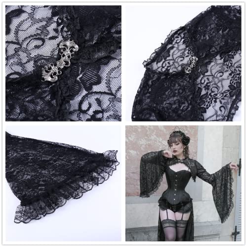 Image of Bolero Shrug Top Trad Goth Black Shawls and Wraps for Evening Dresses Short Cardigan