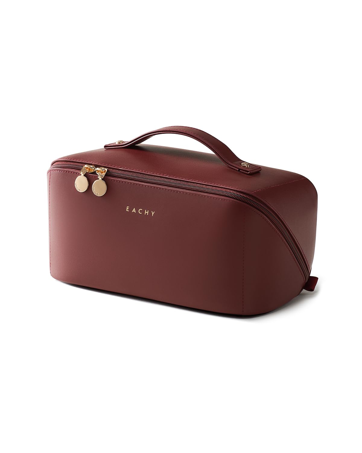 EACHY Travel Makeup Bag, Large Capacity Cosmetic Bag for Women, Waterproof PU Leather, Flat Open Portable Toiletry Bag for Skincare, Brushes & Travel