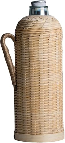 DOITOOL Botella de agua de acero inoxidable Hervidor térmico Dispensador de café Estilo chino tradicional tejido a mano de ratán Botella térmica