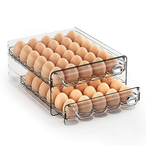60 Eggs Organizer for Refrigerator Large Egg Holder for Fridge Clear Egg Container for Refrigerator Stackable Egg Storage Trays for Countertop Egg Drawer Dispenser Egg Storage Container