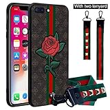 iPhone 7 Plus Case, iPhone 8 Plus Case, Dairnim Ultra-Slim Non-Slip [ 3D Rose Pattern Relief ] Soft TPU (Long Short Lanyard) Vintage Retro Phone Case for iPhone 7/8 Plus 5.5“, Brown
