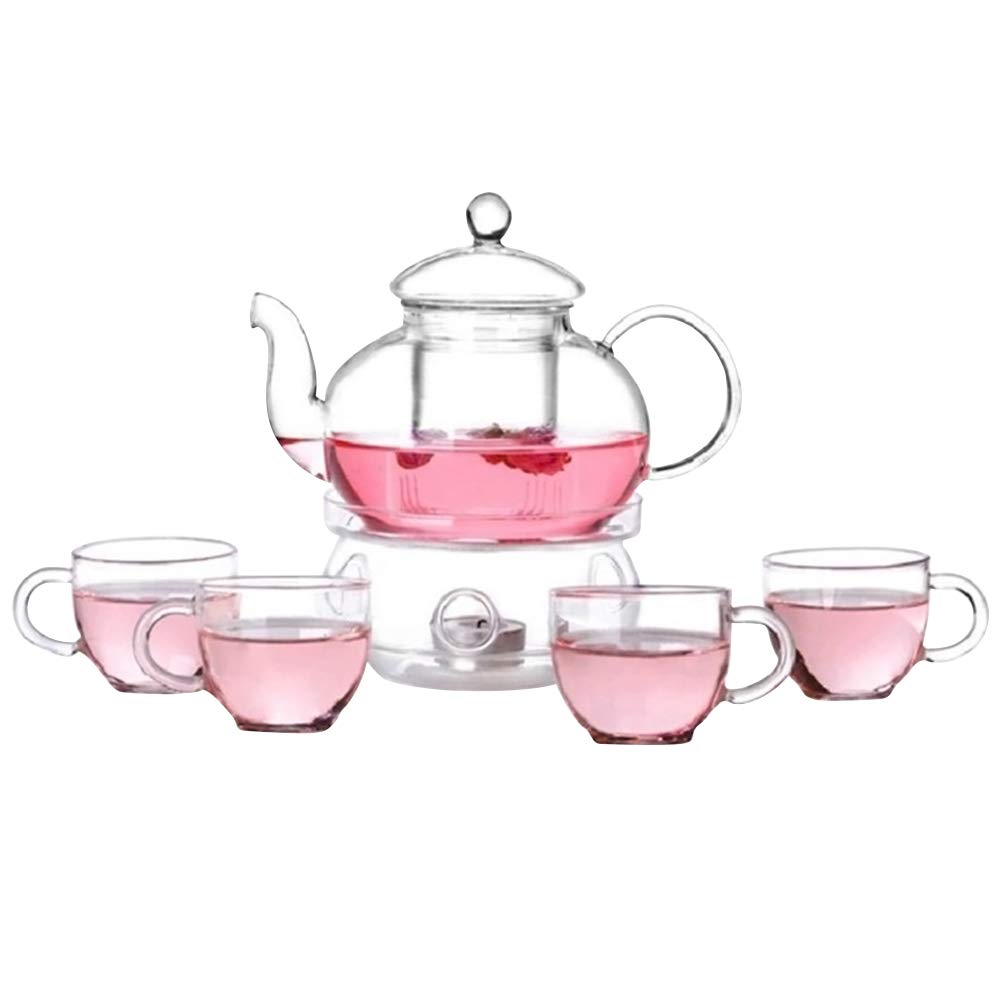 BESTonZON Hitzebeständiges Glas Kung Fu Teeservice 6 Stück Teegeschirr mit Doppelwand Tassen Modernem Design für Heißen Tee und Eistee