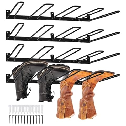 XLSXEXCL 4 Pack Boot Rack Wader Hangers Wall Mount Holds 8 Pairs Boot Organizer Hanging Metal Tall Boot Holder for Cowboy Garage Boot Storage Closet Entryway Outdoor Drying, Black Cover