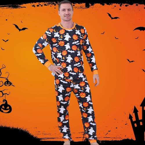 Family Matching Halloween Pajamas Set Graphic Ghosts Print Long Sleeve Shirts and Pants Spooky Season Sleepwear2