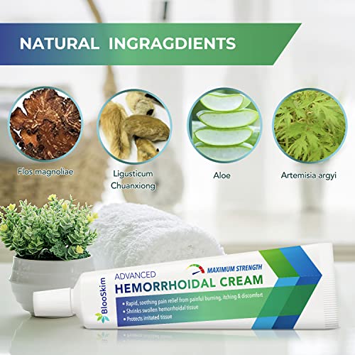 Blooskim Hemorrhoid Cream, Hemorrhoid Relief, Hemorrhoid Symptom Ointment, Hemorrhoid & Fissure Ointment, Fast Acting Swelling Relief, Itch Relief, Burning Relief, 1.06 Oz #TOP6