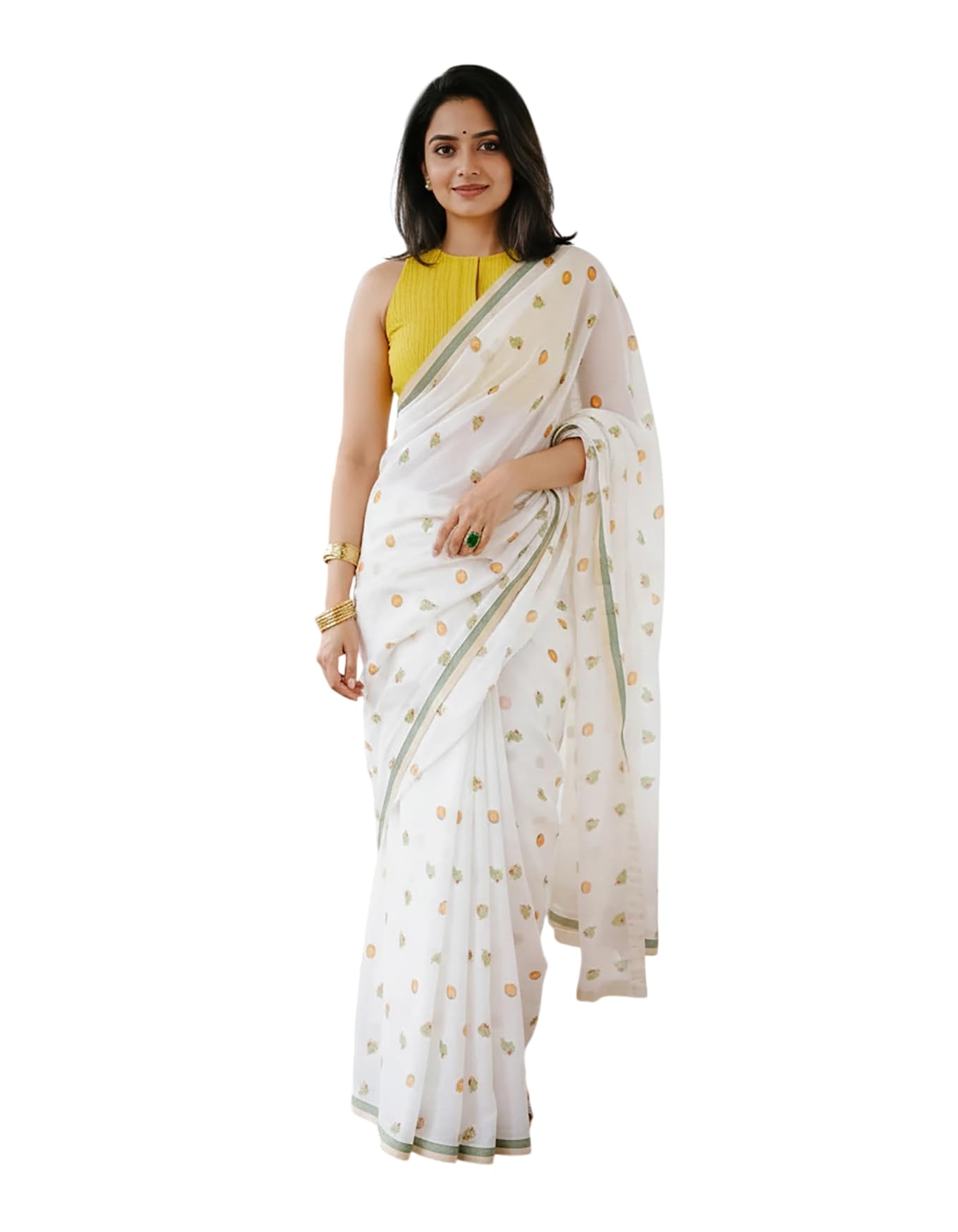 Linen Saree for Women with Blouse Piece | Soft Lightweight Printed Linen Cotton Saree | Floral Printed White Saree | Casual, Office, Festive & Daily Wear Saree-picture-38