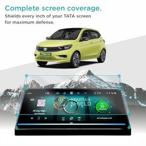 Image of Spartan Shield [2 PACK] Screen Guard For TATA TIAGO EV 2025 Facelift || XZ+ LUX Tech || 10.25 Inch Infotainment [Thin Corner] + Steering Cluster Protector || Anti Scratch | Water Resistant | HD Clear | High Touch Sensitivity || TiagoEv 9H Car Display Accessories 2026+ [Not Tempered Glass] [Not Compatible with NEW 2026 Facelift Model]