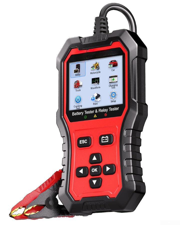 Tester per batteria auto, tester relè automobilistico, rilevamento tensione 12V 24V con display a colori per veicolo moto camion