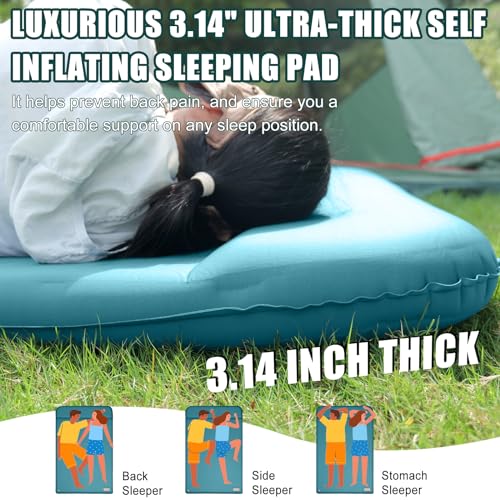 Double-Self-Inflating-Sleeping-Pad-with-Electric-Pump314-Thick-Memory-Foam-Camping-Mattress-2-Person-wPillowEasy-InflateDeflateOutdoor-Camp-Mat-for-Rooftop-Tent-Car-Truck-Peacock-Blue
