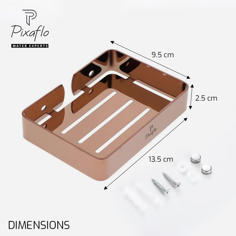Image of Pixaflo Stainless Steel 304 Grade Bathroom Soap Holder /Soap Stand /Soap Dish | Wall-Mounted | Durable | Anti-Rust | Sleek Black Finish | Bathroom Accessories | Rose Gold