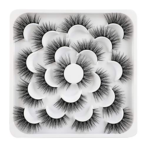 10 Pairs Faux Mink Eyelashes Wispy Cat-Eye Fake Eyelashes ALPHONSE Fluffy Crossed Volume 8D Lashes Pack