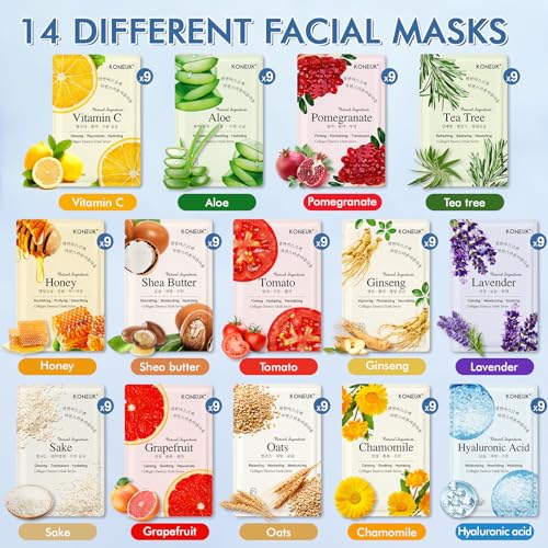 Image of KONEUK 126 Pack Hydrating Face Masks Skincare, Bulk Facial Mask Gifts Set