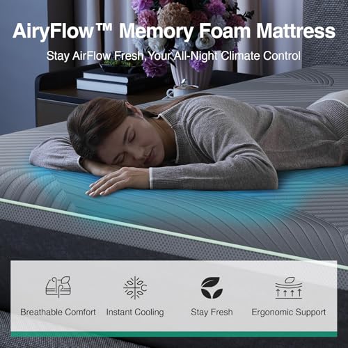 Image of Novilla AiryFlow Queen Memory Foam Mattress, 10 Inch Queen Size Mattress