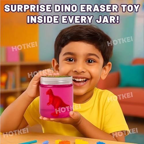 Image of HOTKEI Pink 200 gm Slime with Dinosaur Eraser Toy Inside for Kids 3 to 10 Years Kit Set Art Slime Dino Toys for Birthday Return Gift Toys for Kids Boys Girls Birthday 9-12 Year