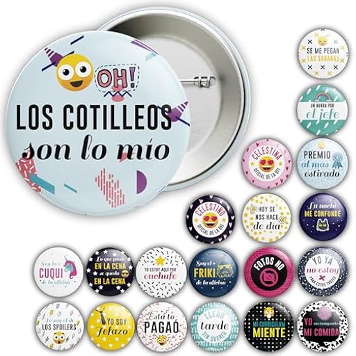 Colección de 20 Chapas Decorativas con Frases Divertidas y Emojis, Diseño Moderno y Colorido | Ya disponible en tu tienda friki favorita! En mundofriki.es!