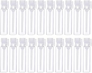 FRCOLOR Refillable Sample Perfume Bottles, 1ml Glass Vial Containers Mini Clear Glass Bottles Travel Perfume Bottle for Aromatherapy, Essential Oil, Fragrance and Liquid, 100pcs