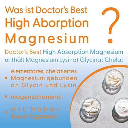 Doctor's Best, High Absorption Magnesium, 100% chelatiert mit TRAACS, mit Glycin und Lysin, 120 vegane Tabletten, Laborgeprüft, Sojafrei, Glutenfrei, Ohne Gentechnik