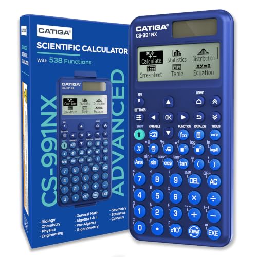 Image of CATIGA Blue Scientific Calculator with Textbook-Style HD Display, Solar & Battery Scientific Calculators for College, High School & Engineering Students, Icon Menu & Magnetic Hard Case, CS-991NX