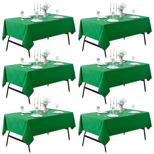 Image of 6-Pack 60x120 inch Forest Green Table Cloths, Solid Stain and Wrinkle Resistant Oblong Tablecloth, Premium Plain Weave Polyester Fabric Rectangle Table Linen Covers for Hotel, Wedding