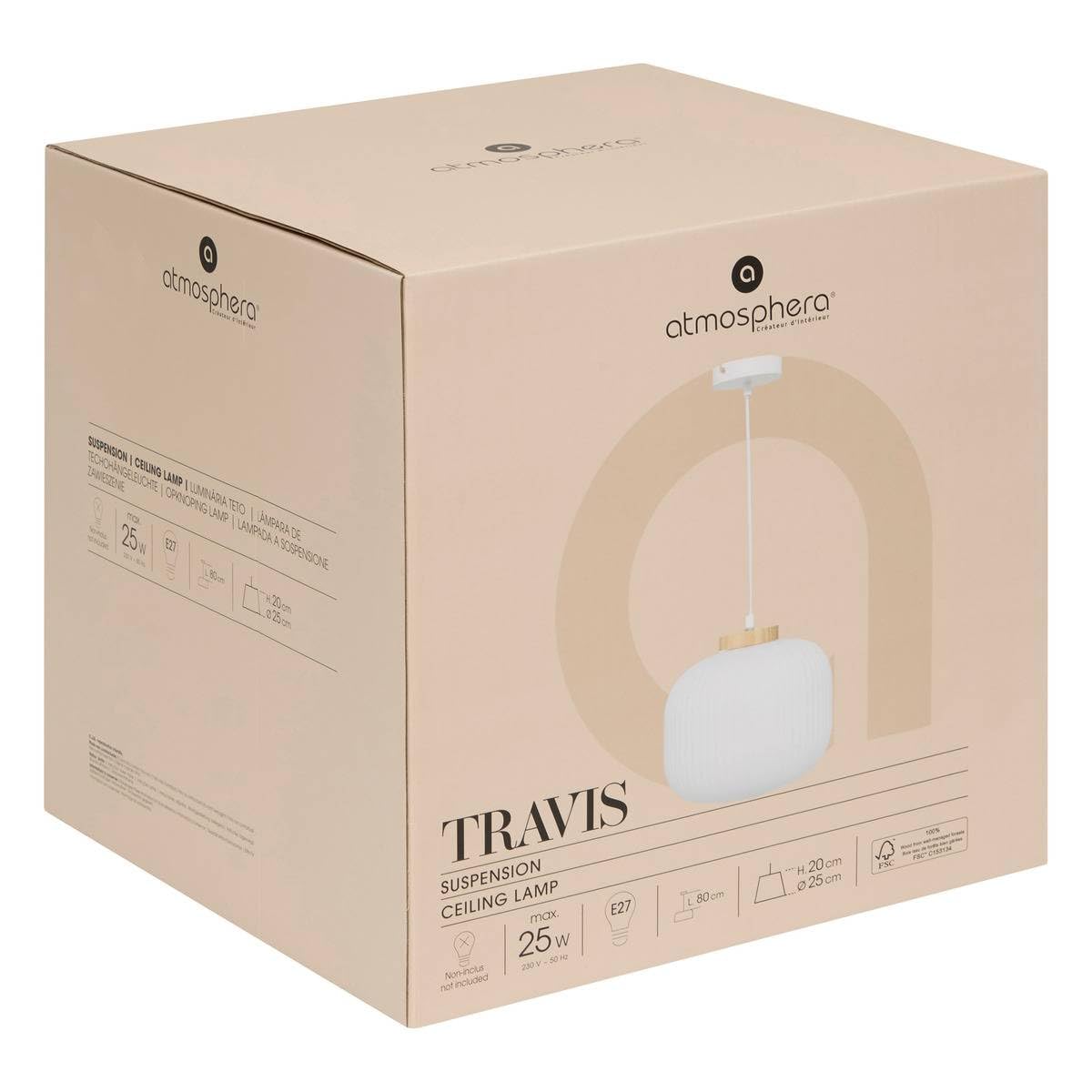 Atmosphera - Suspension verre travis blanc d25cm