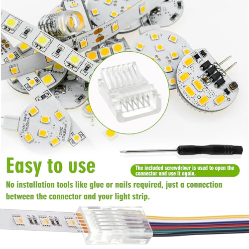 EPLZON6 Pin 12 mm LED Strip Connector LED Light Connector Strip to Wire Quick Connector RGB Lights Adapter Clear Unwired Gapless Track Lighting Connector for 5050 LED RGB Strip Light(20pcs) - Image 4