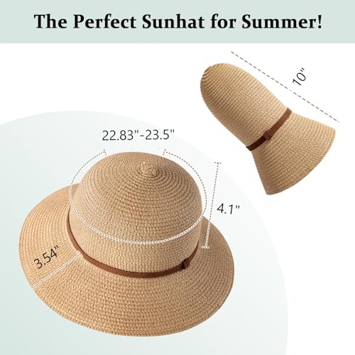 Image of Beach Sun Straw Hats for Women, UPF 50+ UV Sun Protection Wide Brim Summer Straw Hat Foldable Packable Roll up Cap